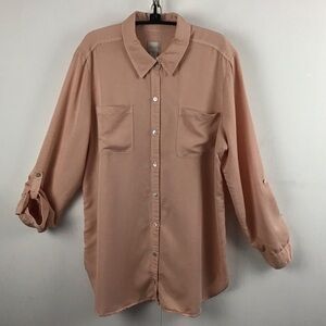 Chico’s blush pink button up long sleeve with pull up straps blouse Sz 2 (L/12)